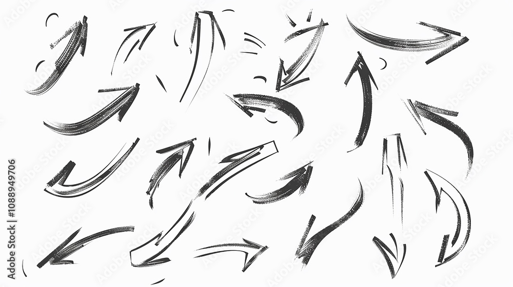 A set of different black arrows on a white background