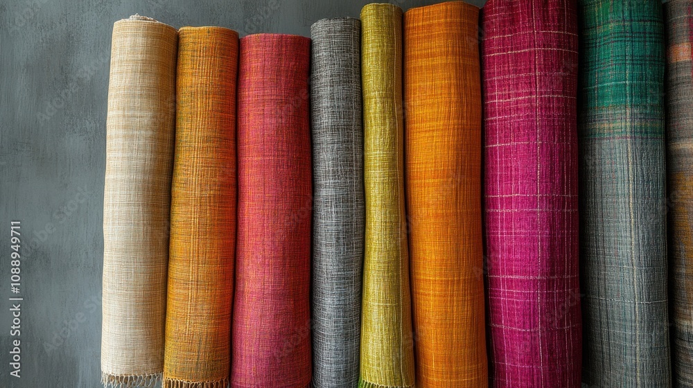Vibrant traditional Bangladeshi fabrics are set against a soft grey background Vibrant traditional Bangladeshi fabrics are set against a soft grey background