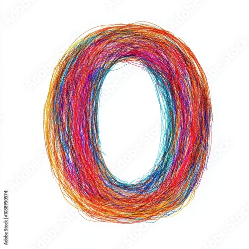 Colorful circular design resembling the number zero, made of intertwined strands.