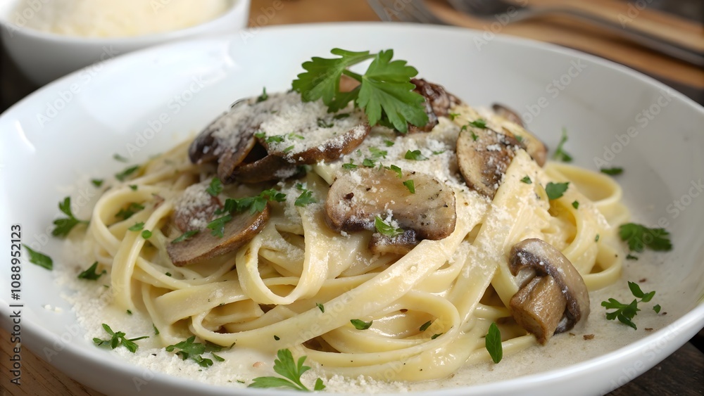 Creamy Garlic Mushroom Pasta with Parmesan Cheese Creamy Garlic Mushroom Pasta with Parmesan Cheese