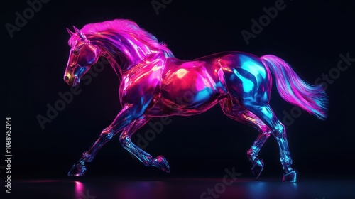 A vibrant, stylized horse rendered in neon colors against a dark background.