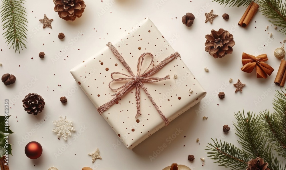 a christmas giftbox in gainful style, plain white background a christmas giftbox in gainful style, plain white background