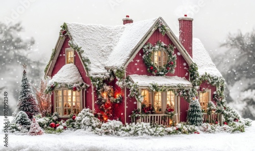 a christmas house in loving style, plain white background photo