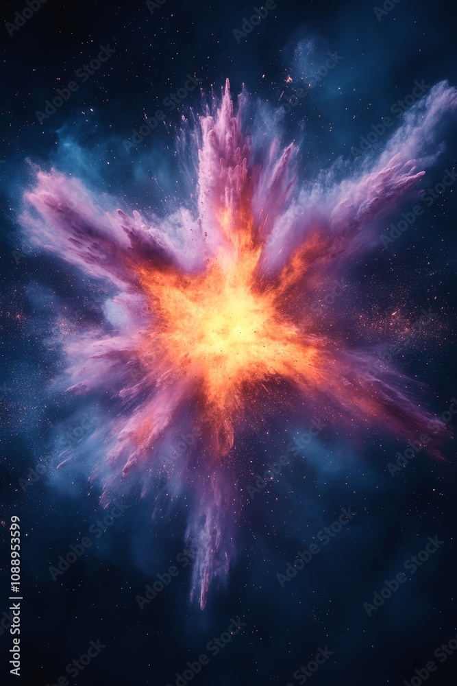 Cosmic Explosion of Vibrant Energy, Nebula Cloud Formation, Stellar Burst of Colorful Cosmic Dust Cosmic Explosion of Vibrant Energy, Nebula Cloud Formation, Stellar Burst of Colorful Cosmic Dust