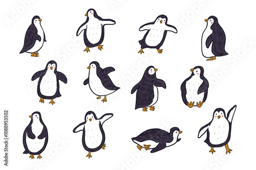 Cute penguins vector illustration in cartoon style.