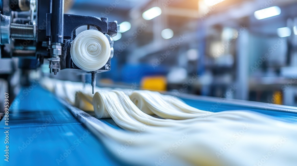 Rubber is being shaped and molded into various products in a busy factory environment Rubber is being shaped and molded into various products in a busy factory environment