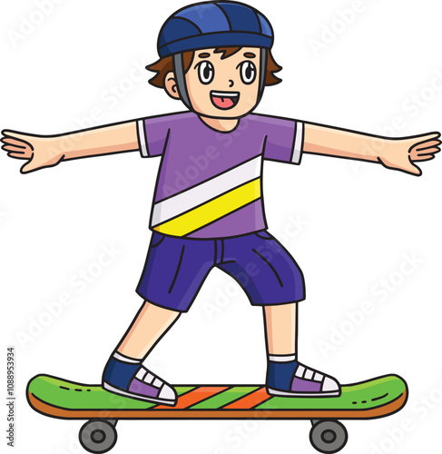 Skateboard Boy Trying to Balance Cartoon Clipart
