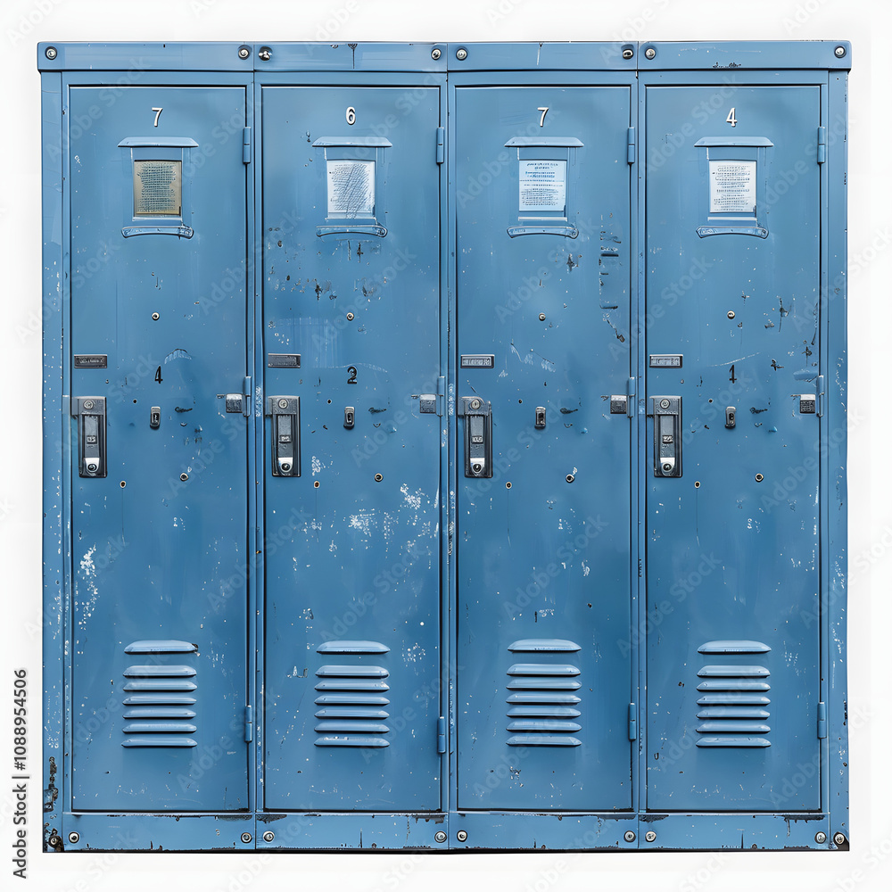 row of blue school lockers with a white accent, minimalism, png row of blue school lockers with a white accent, minimalism, png