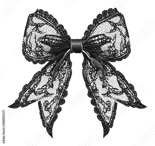 PNG Elegant black lace bow with intricate detailing