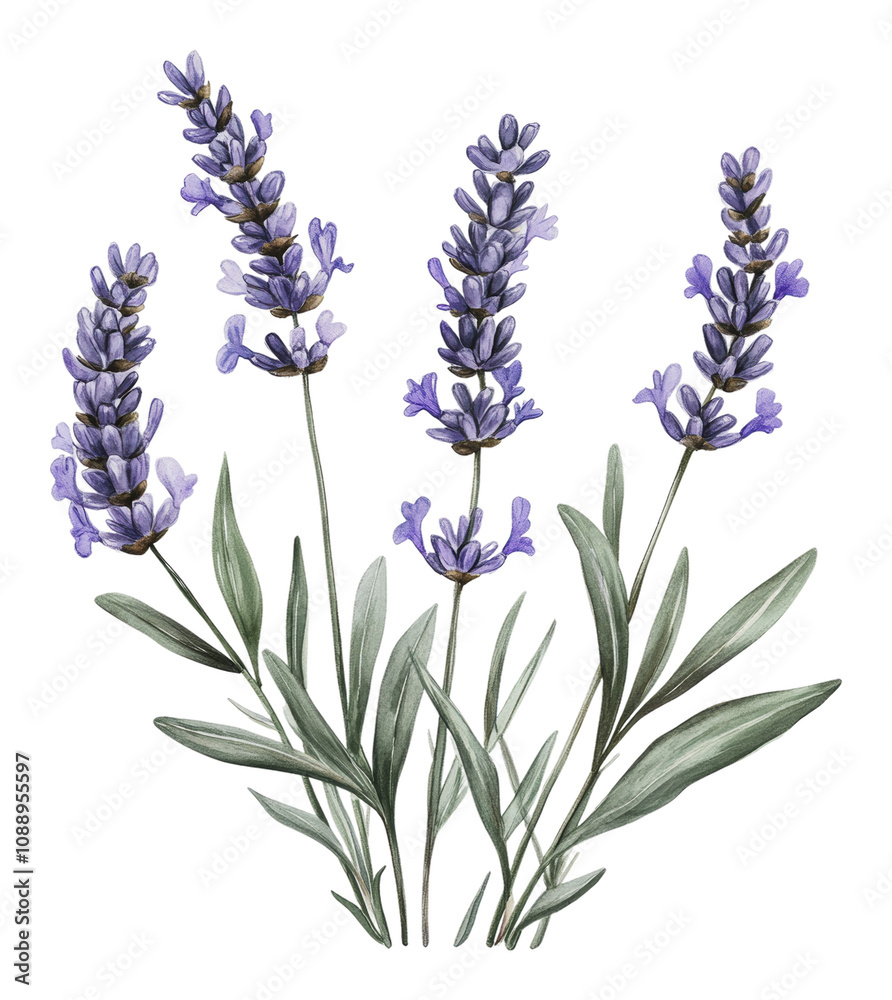 Naklejka premium PNG Lavender flowers in a botanical art