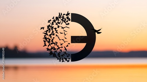 Birds and Symbol at Sunset