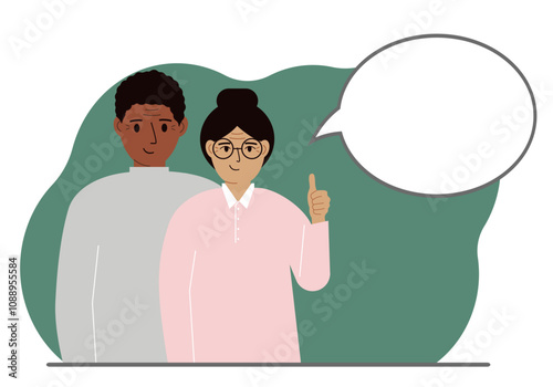 A man and woman couple dream and plan. Next to the couple is a large thought bubble. Vector flat illustration.