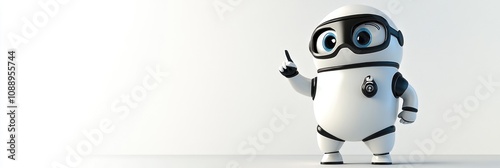 A cute, cartoonish robot character with large eyes, raising a finger as if sharing an idea.