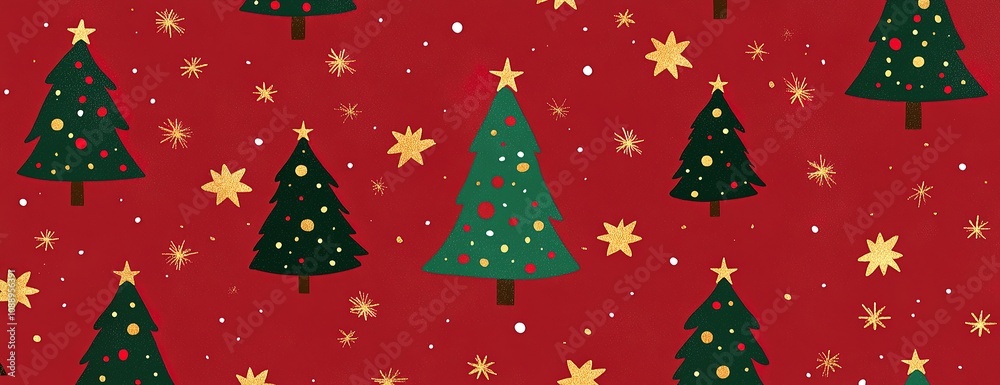 Christmas Trees and Stars Pattern on Red Background. Christmas Trees and Stars Pattern on Red Background.