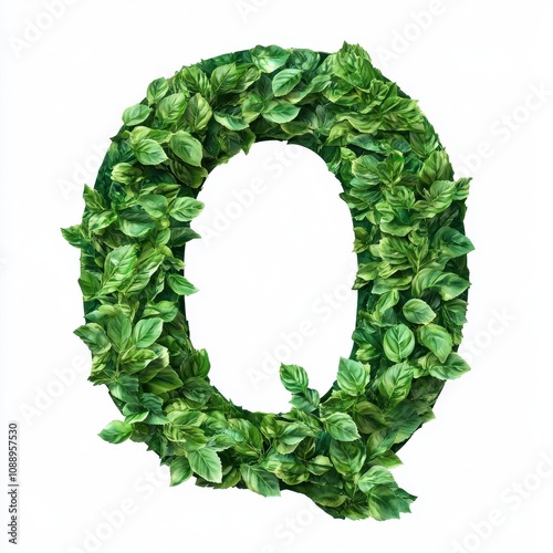 A decorative letter "Q" made of green leaves, symbolizing nature and freshness.