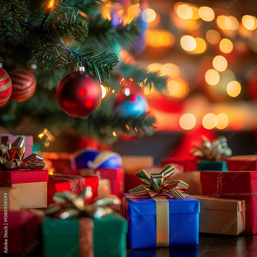 Festive Christmas Tree with Colorful Gift Boxes Festive Christmas Tree with Colorful Gift Boxes