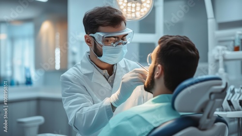 Dental checkup with protective eyewear in modern clinic setting