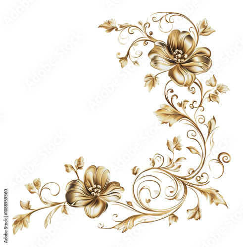 PNG Floral design with gold on white