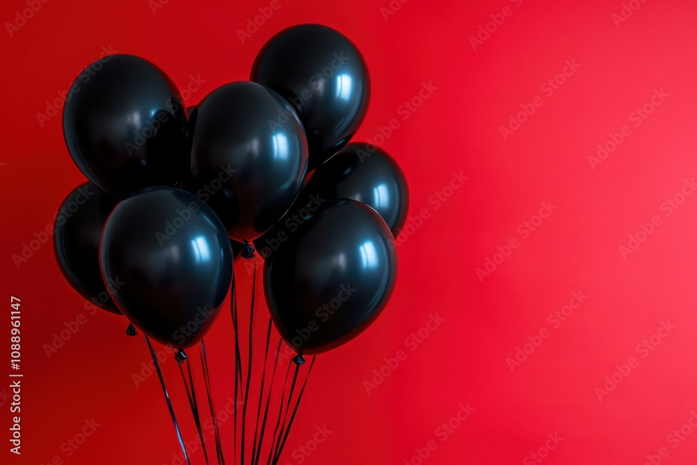 Black Balloons on Red Background for Celebrations Black Balloons on Red Background for Celebrations