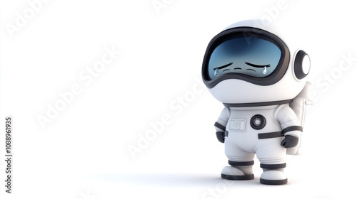 A cute, cartoonish astronaut with tears, conveying a sense of sadness or loneliness.