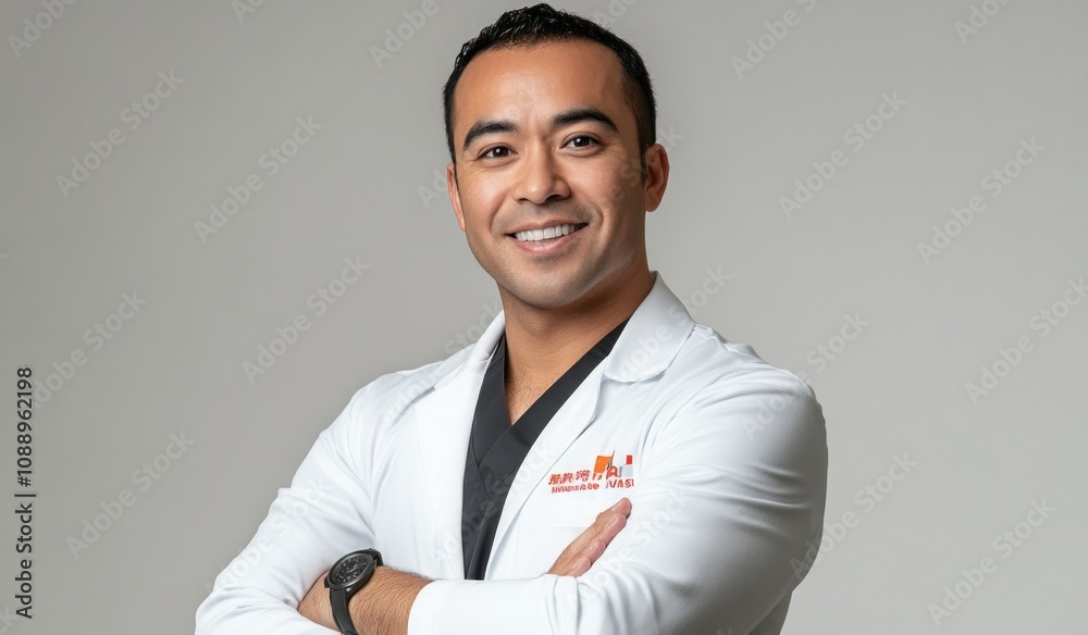 A smiling professional in a white coat, showcasing confidence and expertise in healthcare. A smiling professional in a white coat, showcasing confidence and expertise in healthcare.