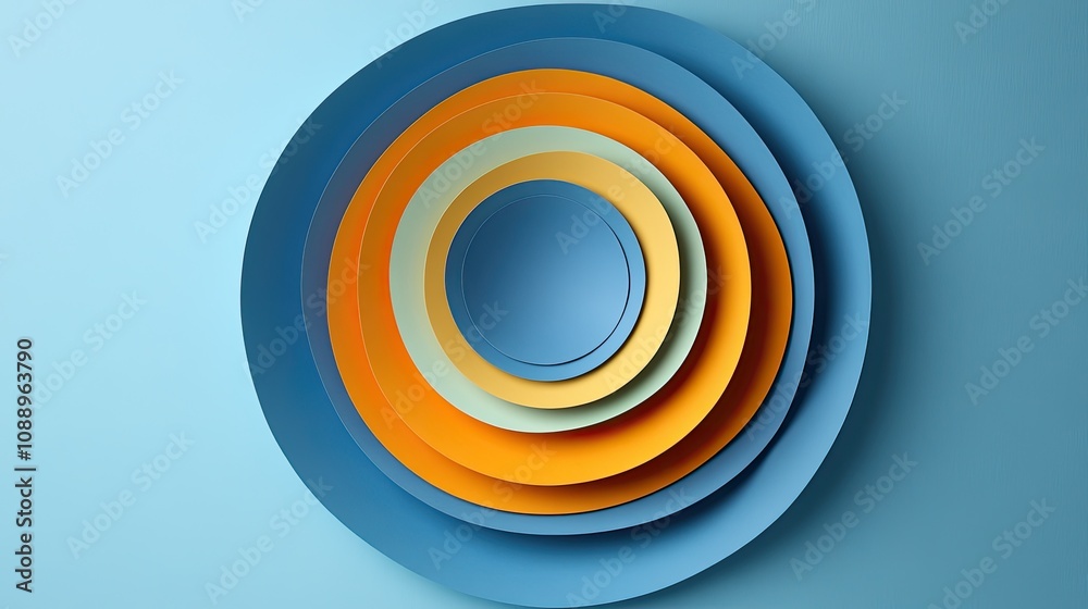 Concentric Circles in Blue Orange and Yellow Hues
