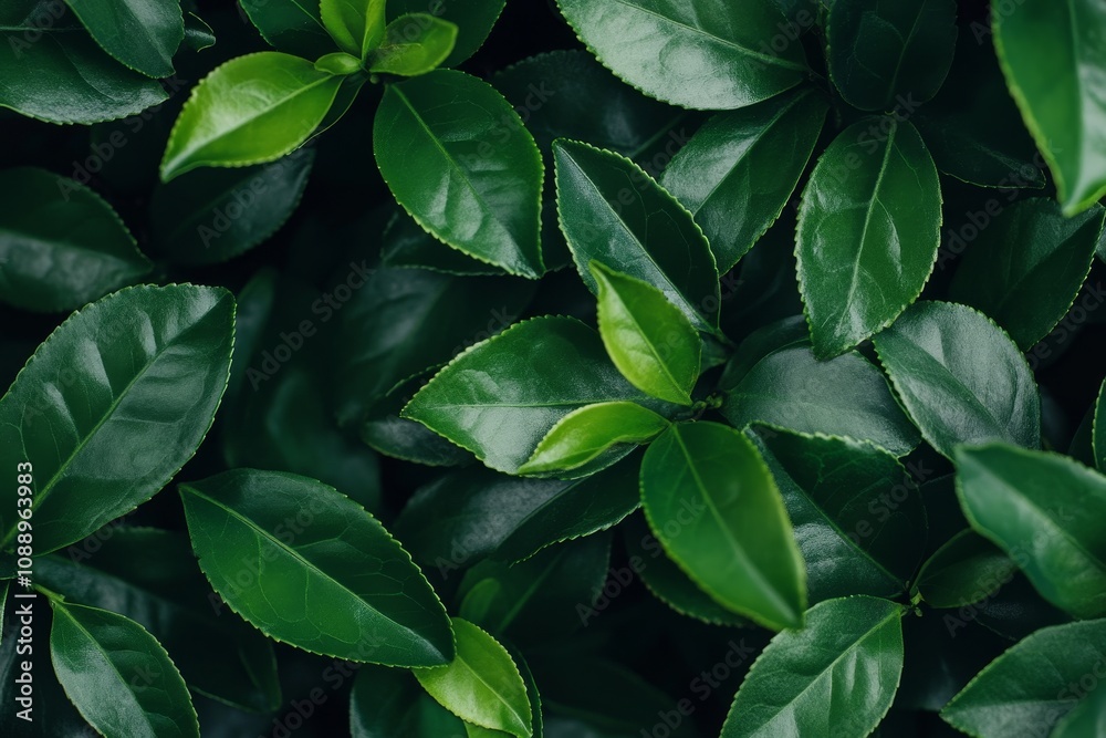 Lush green leaves fill the frame, showcasing the vibrant beauty of nature in a close-up view of foliage Lush green leaves fill the frame, showcasing the vibrant beauty of nature in a close-up view of foliage