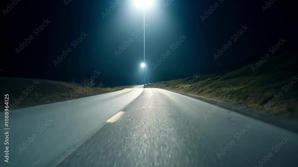 A long empty road illuminated by streetlights at night, symbolizing solitude, journey, and possibilities. Minimalistic and atmospheric, ideal for copy space concepts. A long empty road illuminated by streetlights at night, symbolizing solitude, journey, and possibilities. Minimalistic and atmospheric, ideal for copy space concepts.