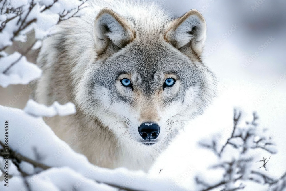 Captivating White Wolf in Snowy Landscape Captivating White Wolf in Snowy Landscape