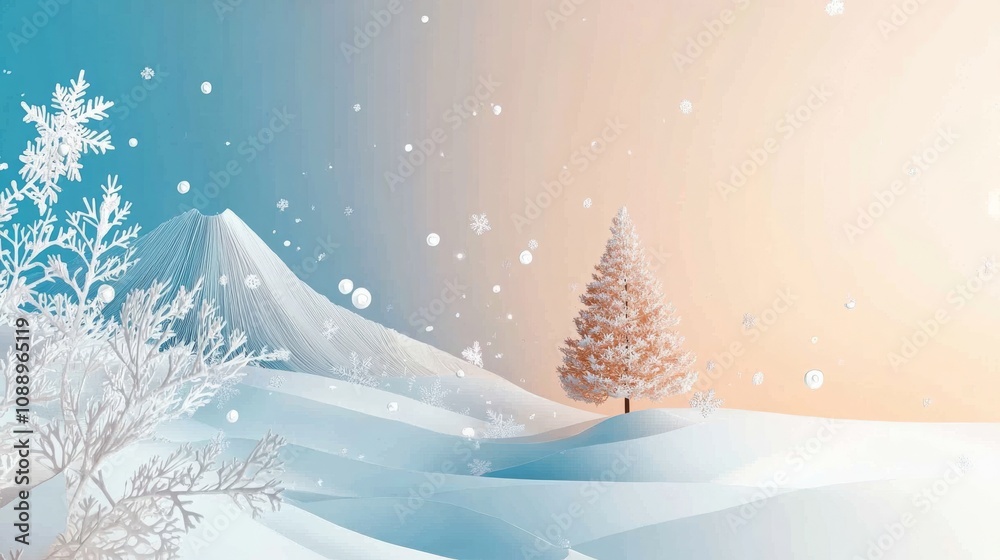 abstract background made from paper cut. Copy space over paper. paper layer shape are snowflakes, larch tree and snow, snowflakes with snow mountain in background, in winter season concept high detail abstract background made from paper cut. Copy space over paper. paper layer shape are snowflakes, larch tree and snow, snowflakes with snow mountain in background, in winter season concept high detail