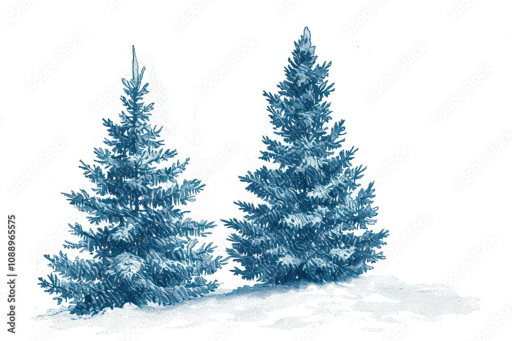 Fototapeta premium Antique of christmas tree drawing sketch plant.
