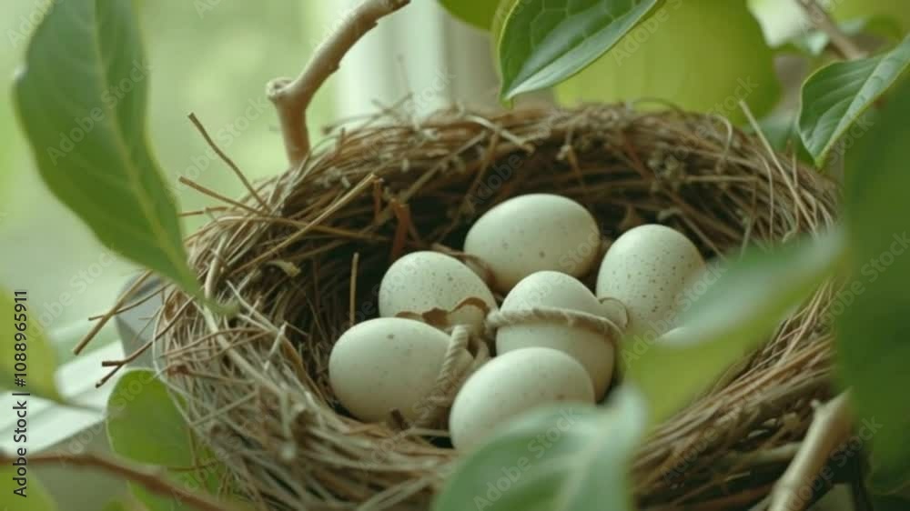 A serene view of bird eggs nestled in a soft, natural setting, capturing the delicate beauty and tranquility of nature’s treasures.