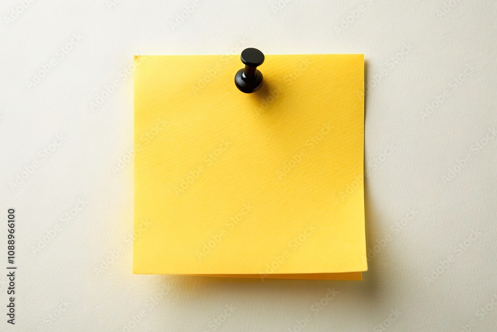 Blank Yellow Sticky Note with Black Pin on White and Yellow Background - Perfect for Reminders and Notes Blank Yellow Sticky Note with Black Pin on White and Yellow Background - Perfect for Reminders and Notes