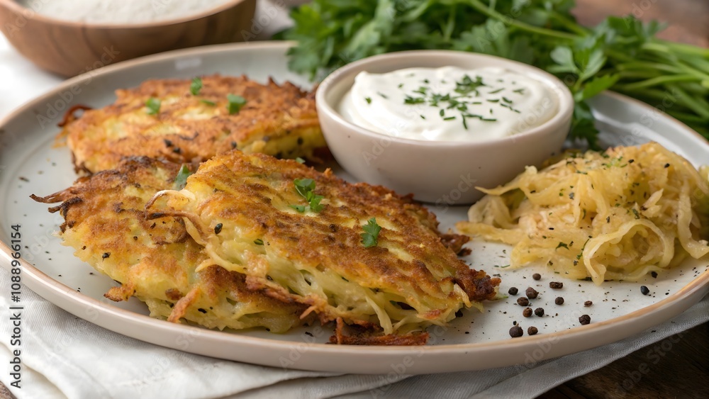 Crispy Savory Potato Pancakes with Sour Cream Crispy Savory Potato Pancakes with Sour Cream