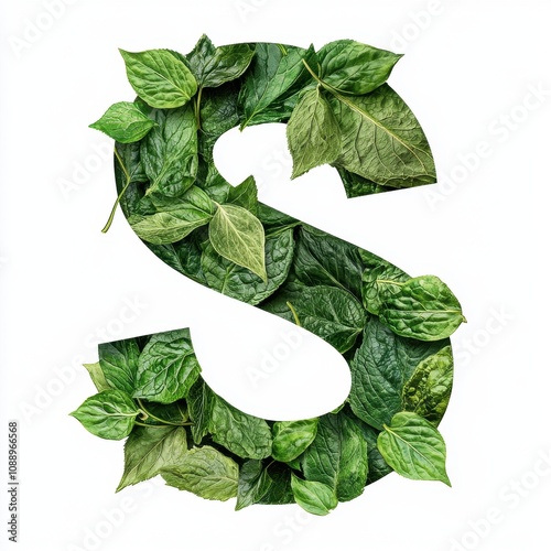 A letter "S" formed from various green leaves, emphasizing nature and design.