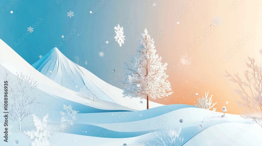 abstract background made from paper cut. Copy space over paper. paper layer shape are snowflakes, larch tree and snow, snowflakes with snow mountain in background, in winter season concept high detail abstract background made from paper cut. Copy space over paper. paper layer shape are snowflakes, larch tree and snow, snowflakes with snow mountain in background, in winter season concept high detail
