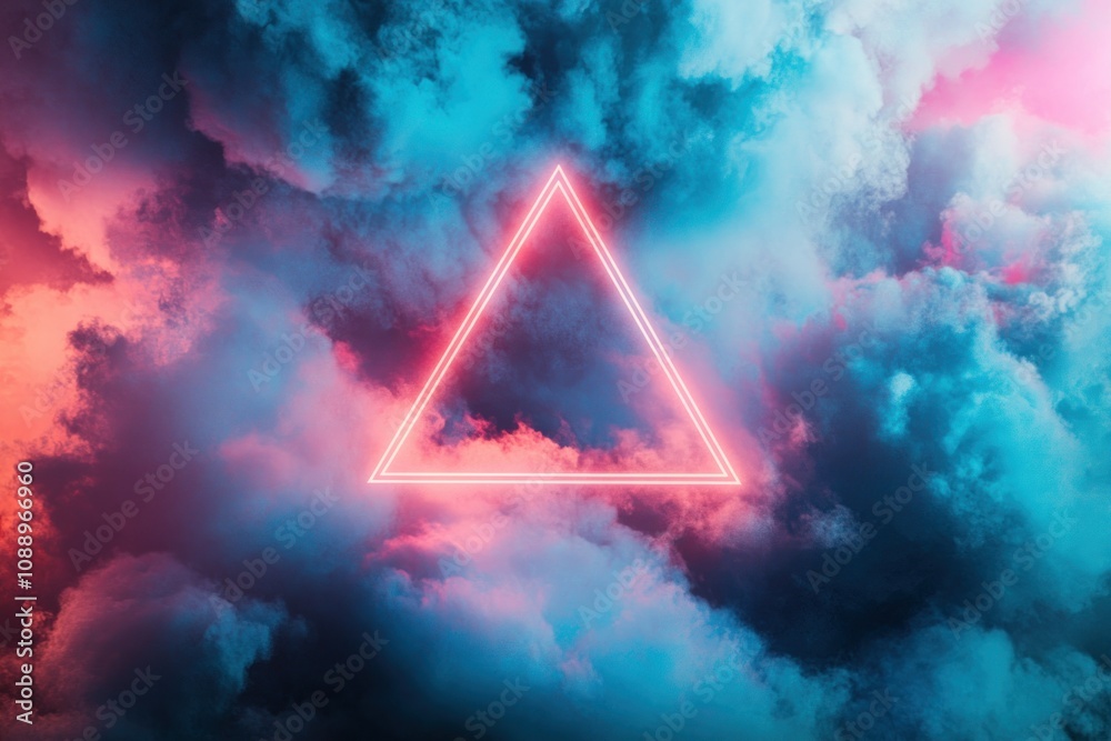 Neon Triangle Against Colorful Cloud Background Neon Triangle Against Colorful Cloud Background