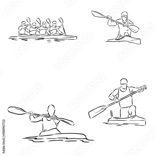 Doodle style canoe and paddles sketch in vector format.