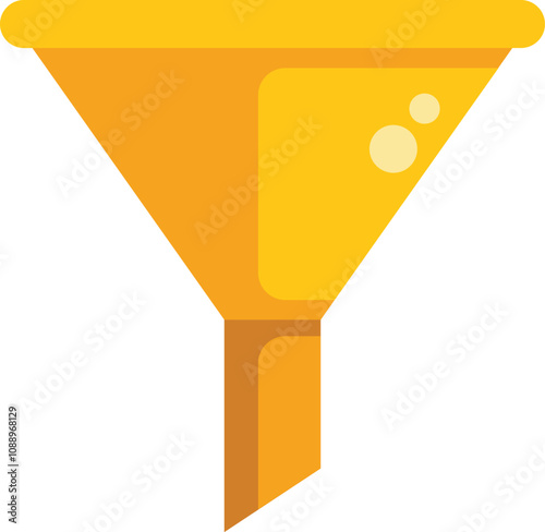 This vector illustration shows a yellow funnel, representing the concept of sales funnel marketing strategy