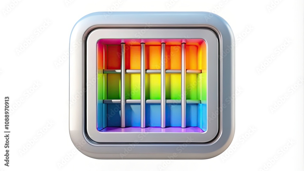 Colorful 3D Render of a Prison Window Icon on White Background - Square Button Design for Digital Use Colorful 3D Render of a Prison Window Icon on White Background - Square Button Design for Digital Use