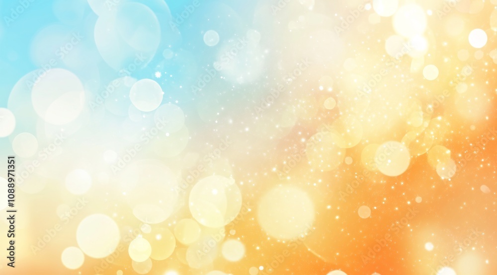 Blurred glittering lights creating a magical and festive bokeh background with a smooth transition from blue to orange Blurred glittering lights creating a magical and festive bokeh background with a smooth transition from blue to orange