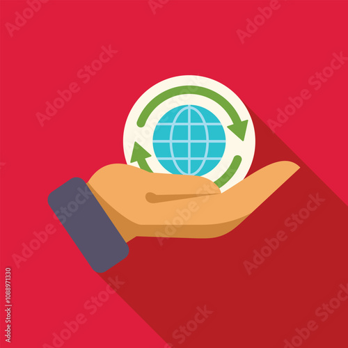 Hand holding a globe surrounded by a recycling symbol, promoting environmental conservation and sustainability