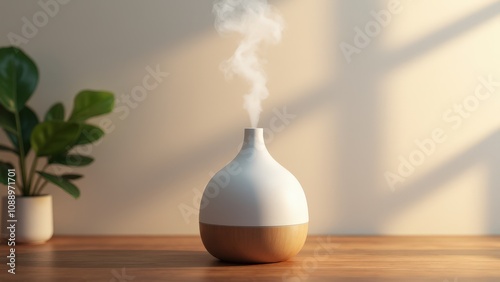 Obraz na płótnie A sleek electric diffuser mockup featuring a matte finish and soft mist, displayed on a wooden surface with subtle reflections. w salonie