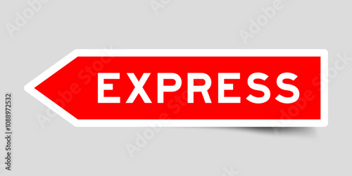 Red color arrow shape sticker label with word express on gray background