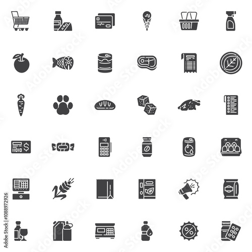 Grocery store products vector icons set