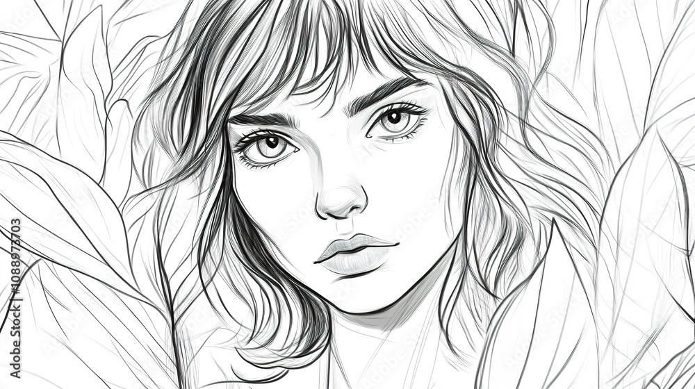 Artistic exploration of a female portrait nature setting hand-drawn illustration creative environment intimate viewpoint Artistic exploration of a female portrait nature setting hand-drawn illustration creative environment intimate viewpoint