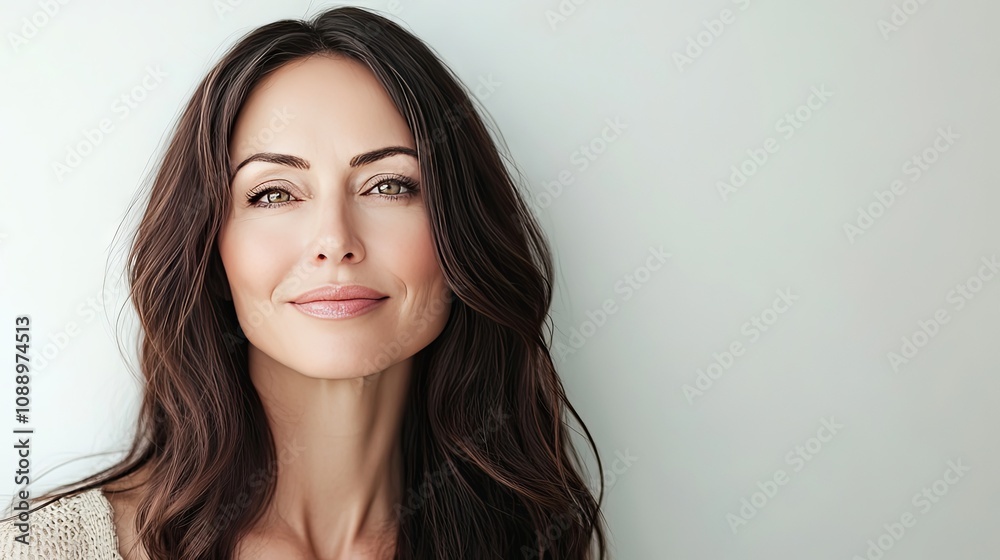 Beautiful Woman Portrait with Long Hair and Natural Smile Beautiful Woman Portrait with Long Hair and Natural Smile