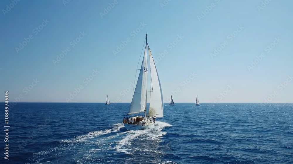 Fototapeta premium Sailing Yacht on the Open Ocean: A Summer Adventure