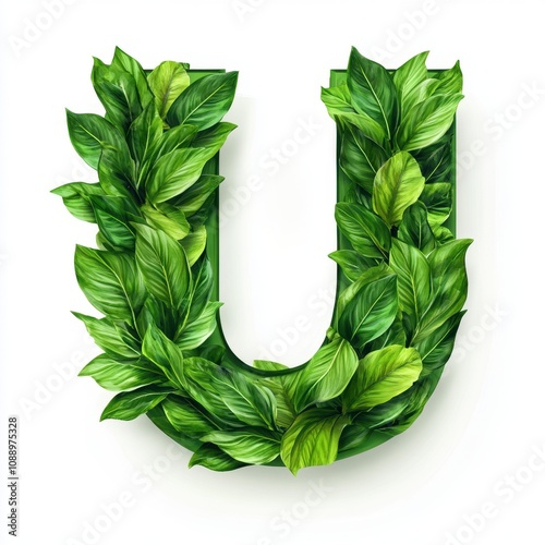 A stylized letter "U" made of vibrant green leaves, symbolizing nature and growth.