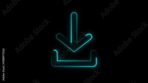 glowing neon animation of download icon arrow icon. on black background